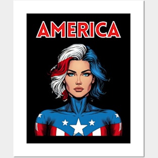 America: 4th of July Patriotic Comic Book Superhero Female Posters and Art